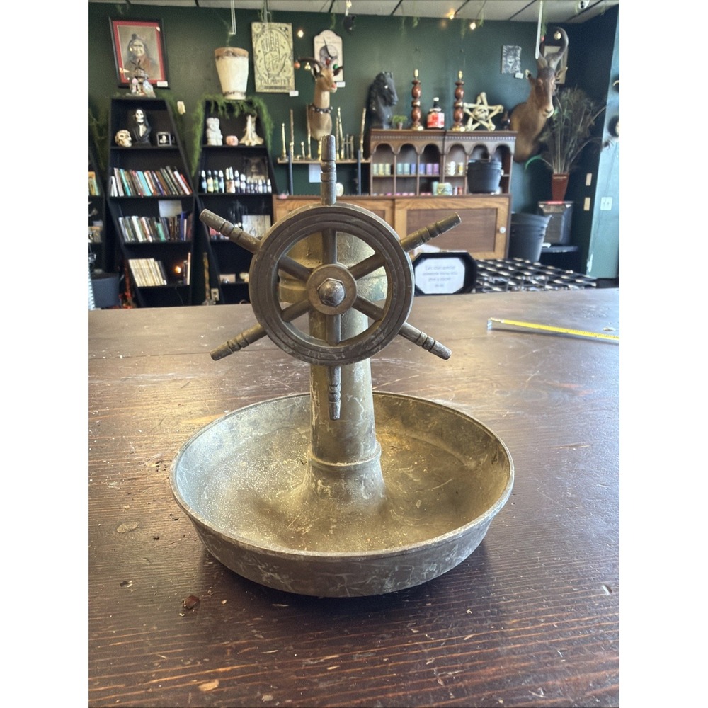 Vintage Brass SAILOR WHEEL Compass Tray Trinket Coin Ashtray Dish